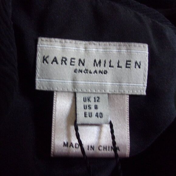 Karen Millen Silk Dress Lined Jeweled Sequins Sz. 2 Black Formal Knee Length - Picture 10 of 10